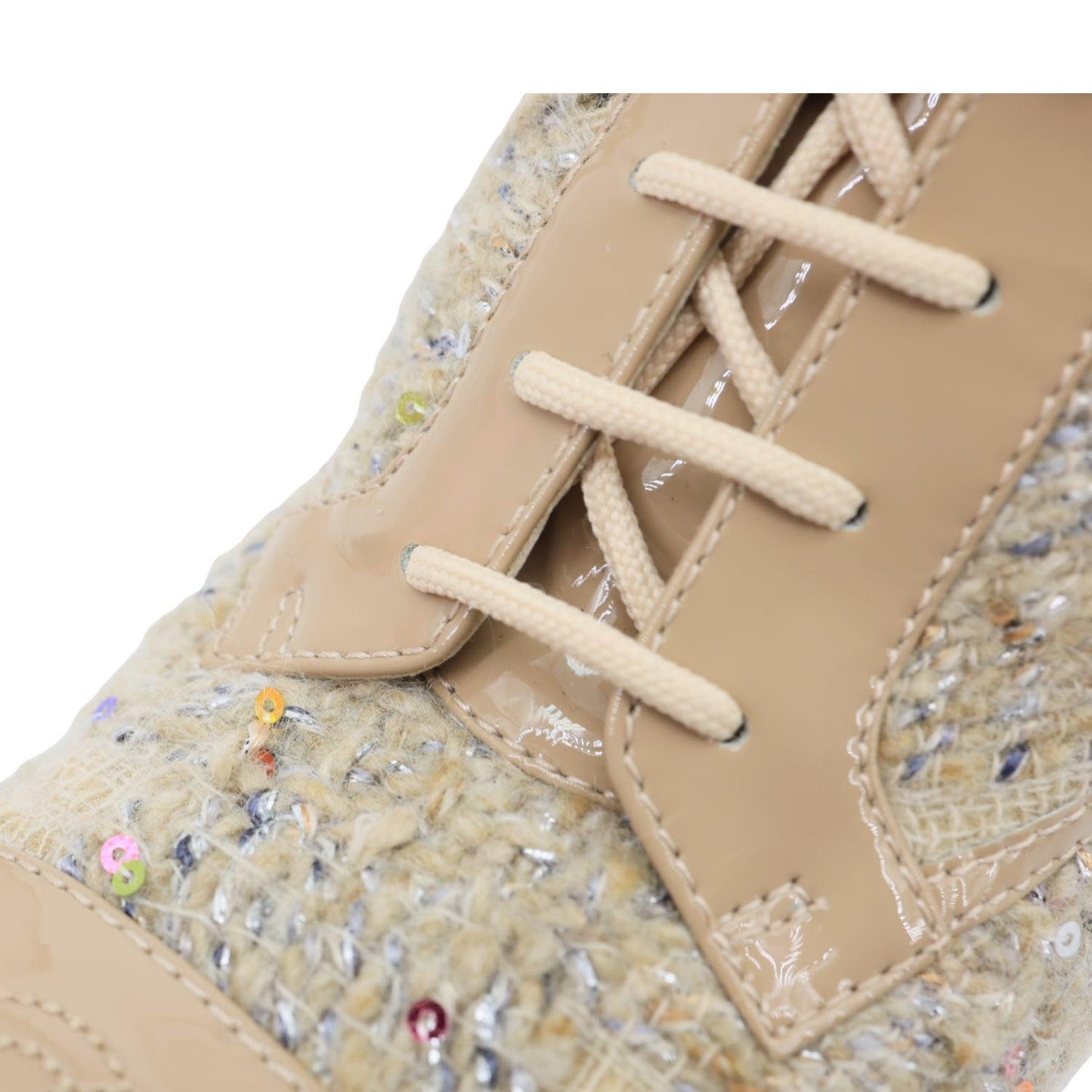 CHANEL Tweed Patent Leather Combat Boots Tan Size 37.5