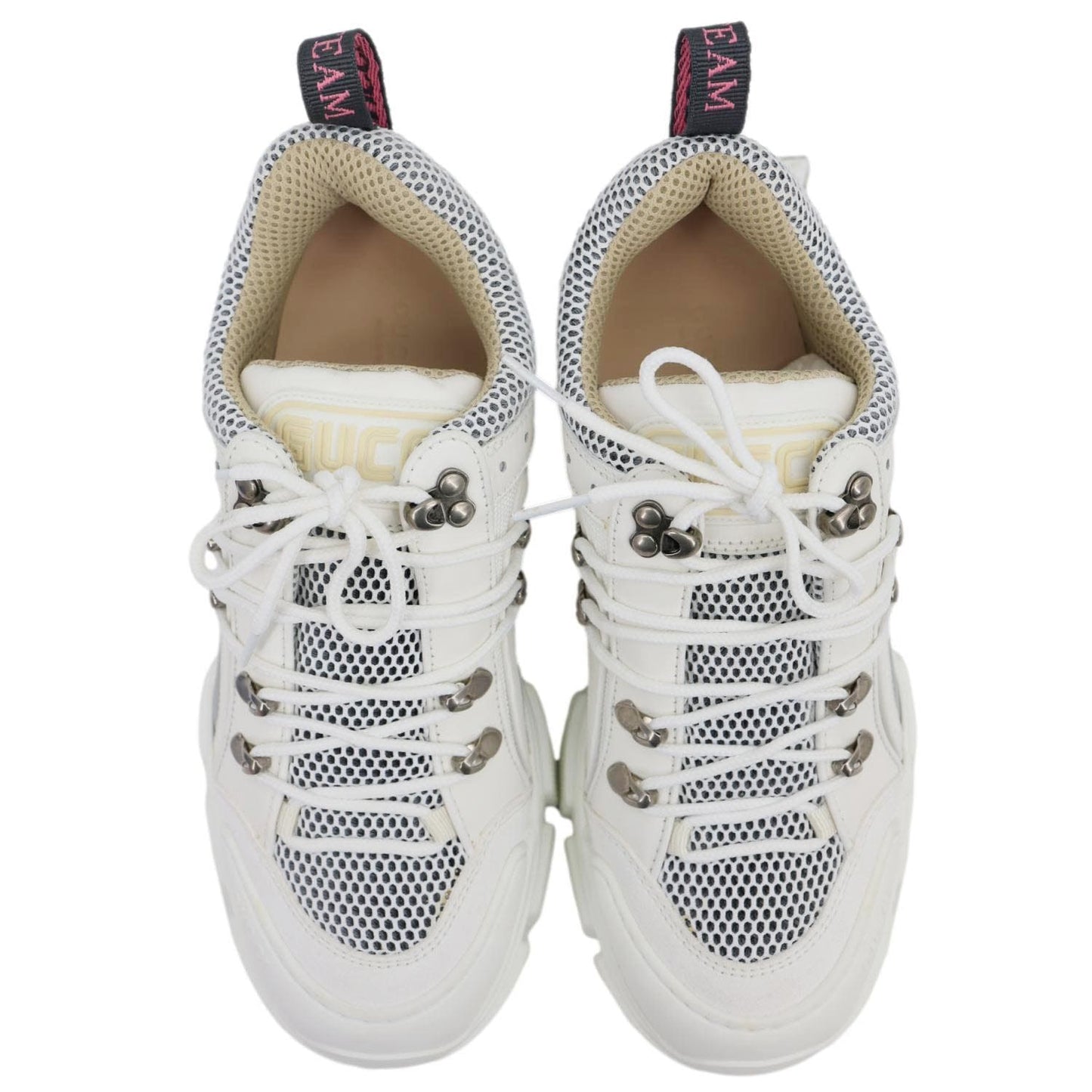 GUCCI Flashtrek Crystals Mesh Leather Sneakers White Size 10.5