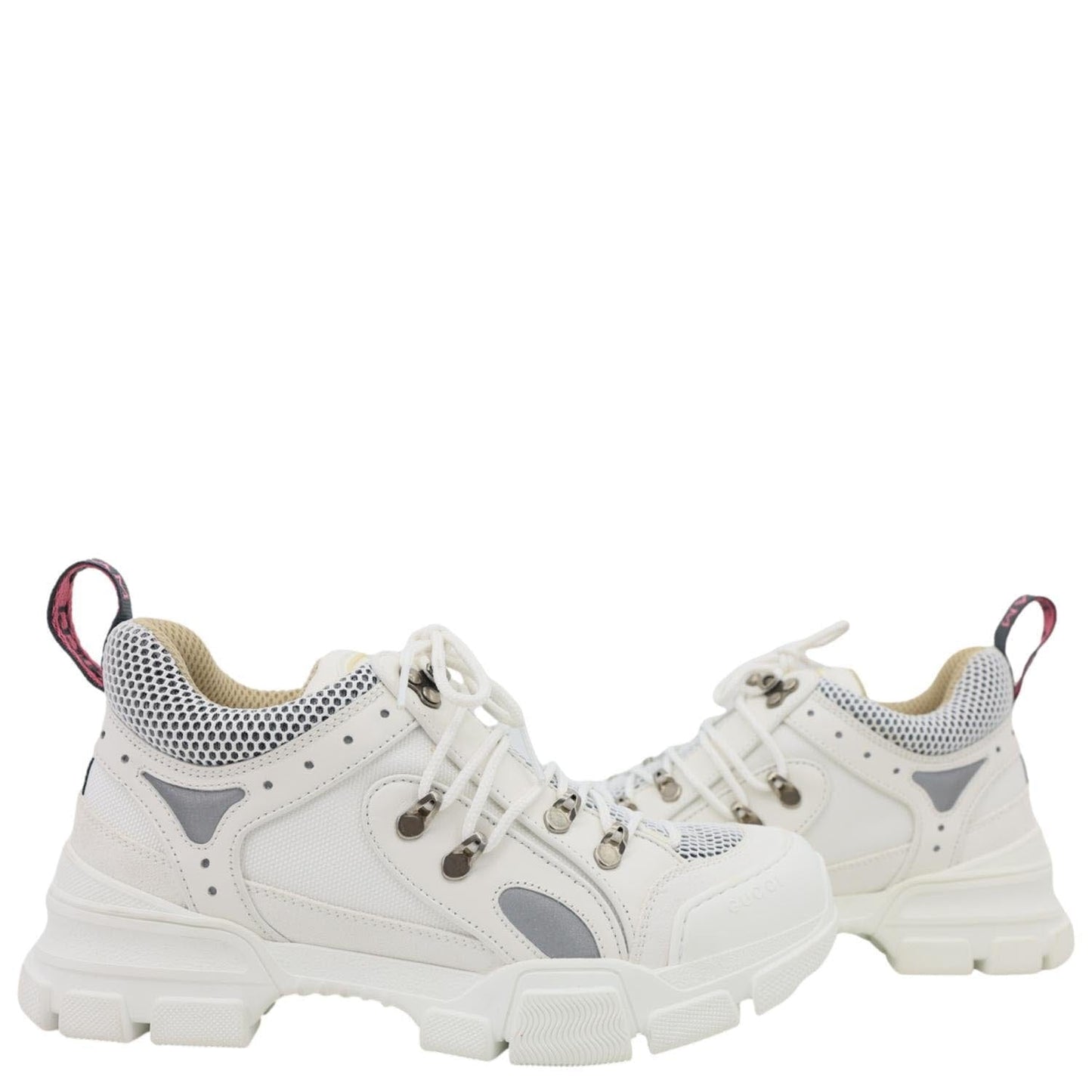 GUCCI Flashtrek Crystals Mesh Leather Sneakers White Size 10.5