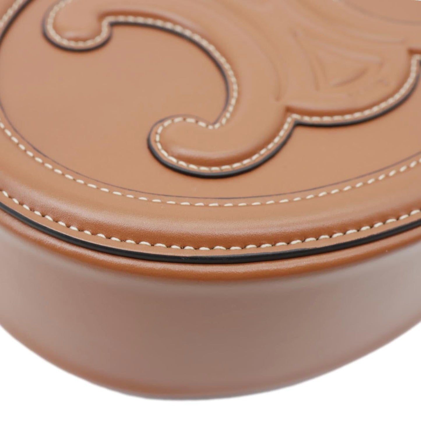 CELINE Triomphe Oval Calfskin Cuir Shoulder Bag Tan