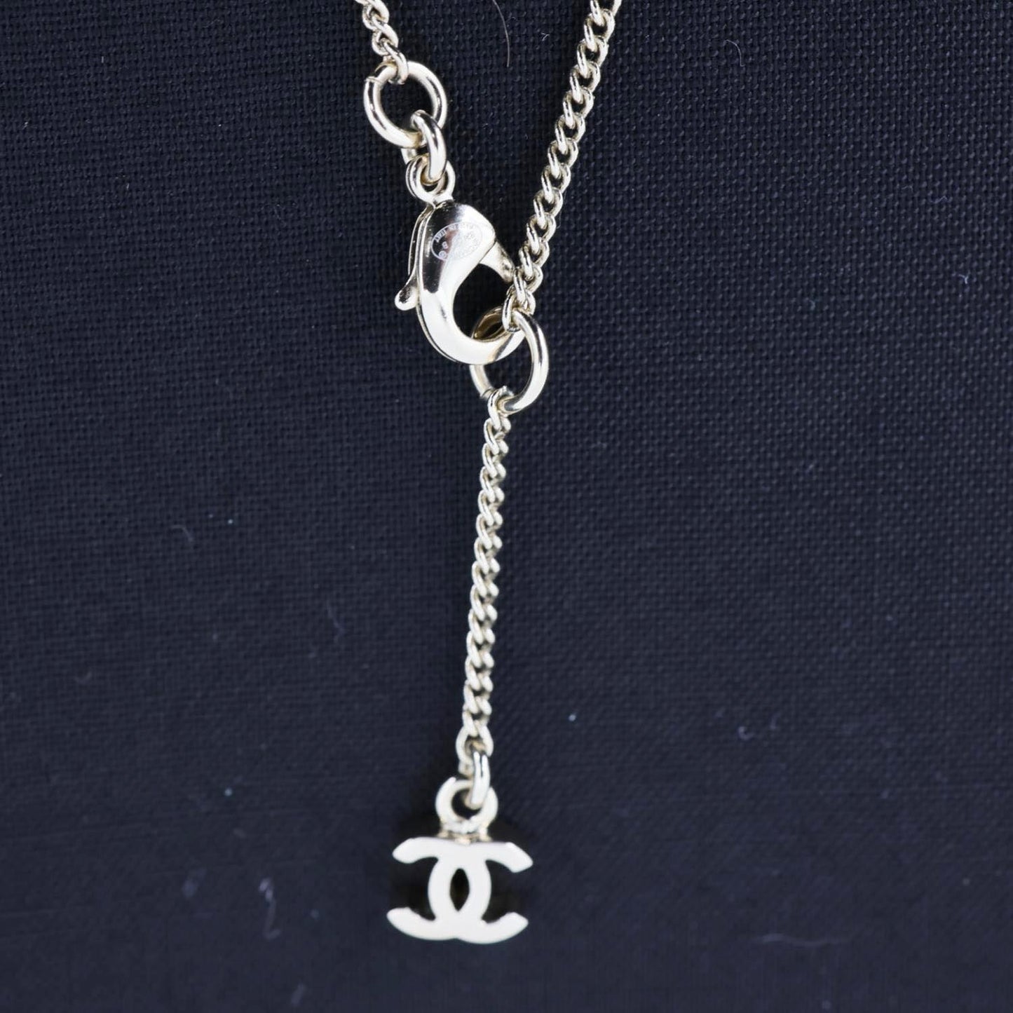 CHANEL Pave Crystal CC Logo Metal Necklace Gold