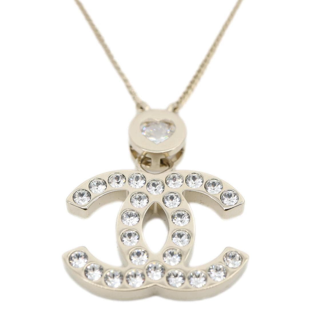 CHANEL Pave Crystal CC Logo Metal Necklace Gold