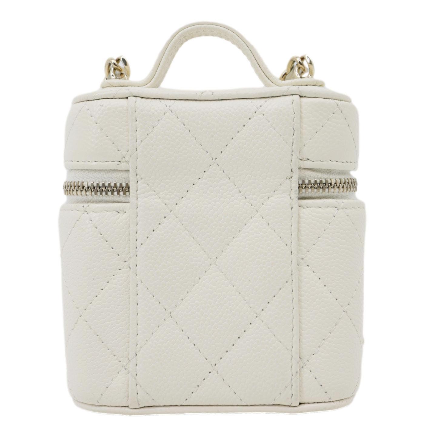CHANEL Handle With Care Quilted Caviar Leather  Vanity Case White