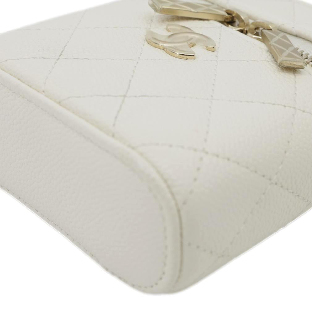 CHANEL Handle With Care Quilted Caviar Leather  Vanity Case White