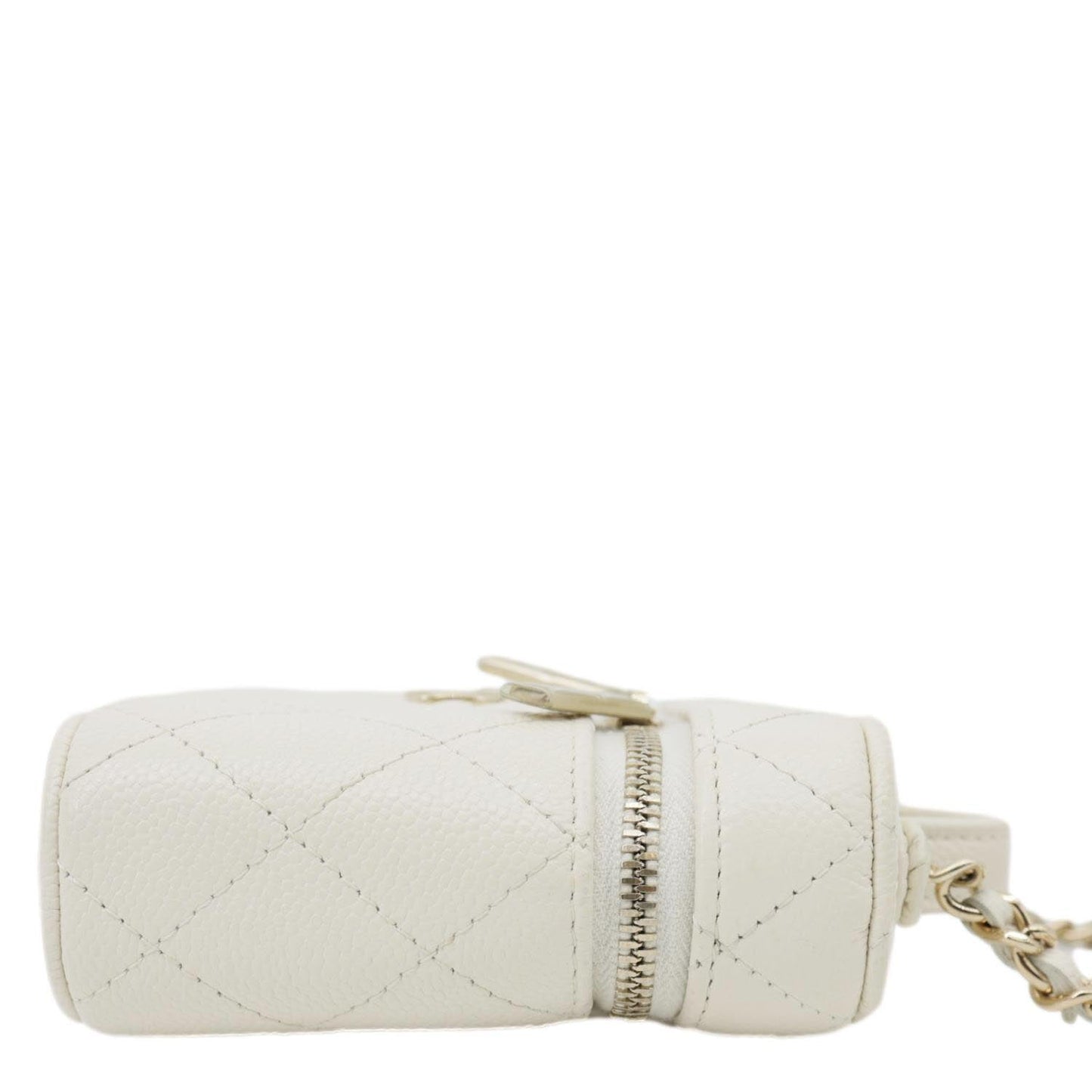 CHANEL Handle With Care Quilted Caviar Leather  Vanity Case White