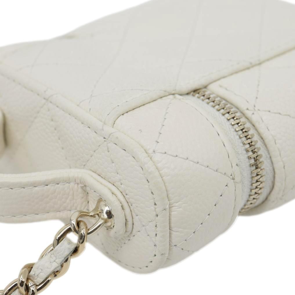 CHANEL Handle With Care Quilted Caviar Leather  Vanity Case White