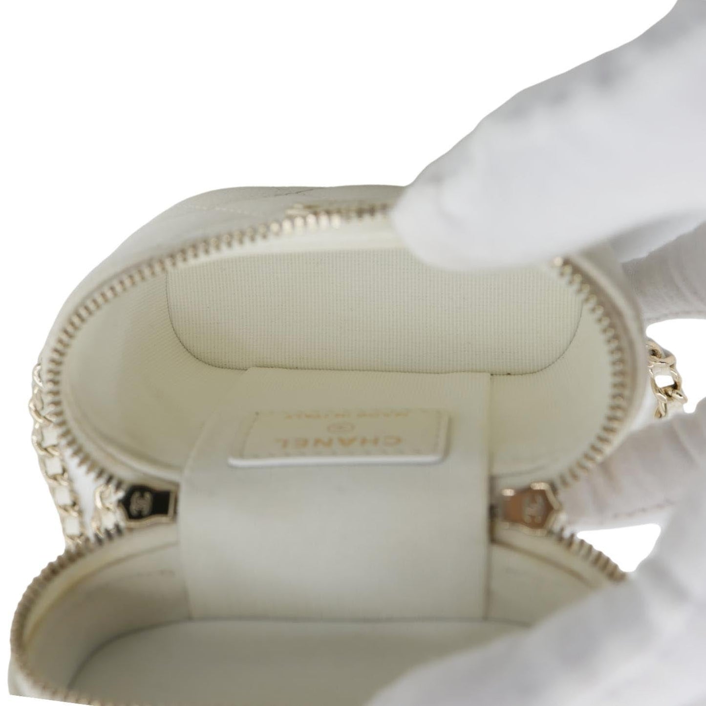 CHANEL Handle With Care Quilted Caviar Leather  Vanity Case White