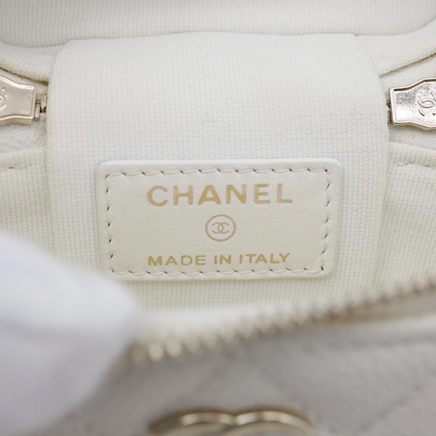 CHANEL Handle With Care Quilted Caviar Leather  Vanity Case White
