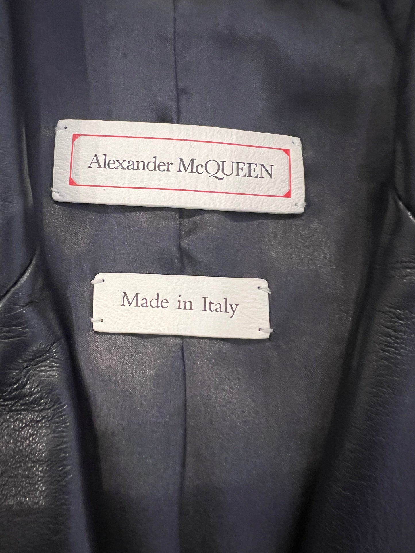 Alexander McQueen Spring 2020 Runway Navy Leather Fringed Trench Coat with Gold Eyelets Details Size IT 38 (UK 6)