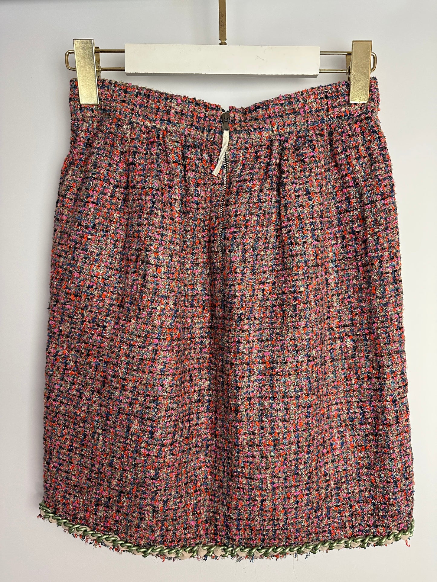 Dolce & Gabbana D&G Pink Tweed Midi Skirt with Chain Trim Detail Size IT 38 (UK 6)