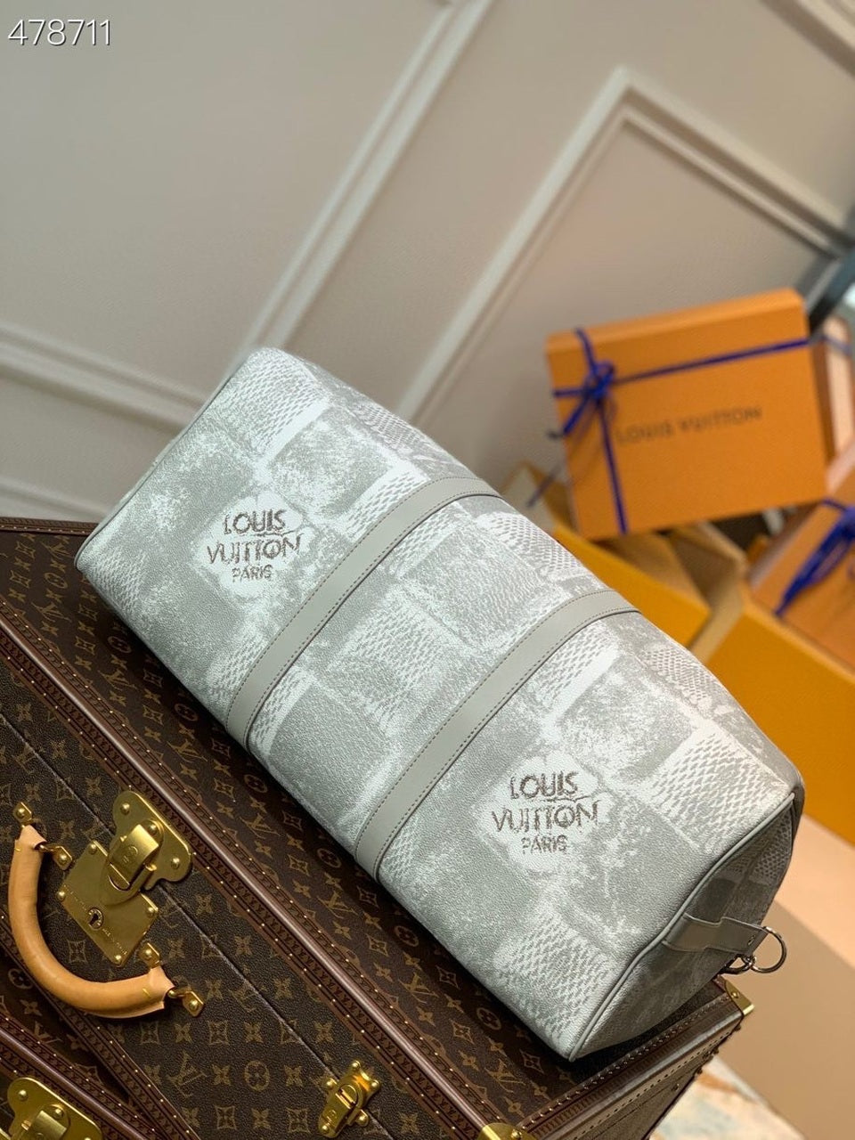 Top Quality Keepall Bandouliere 50 Damier Salt Canvas Stone Grey For Men, Bags, Travel Bags 19.7in/50cm Top Quality N50069