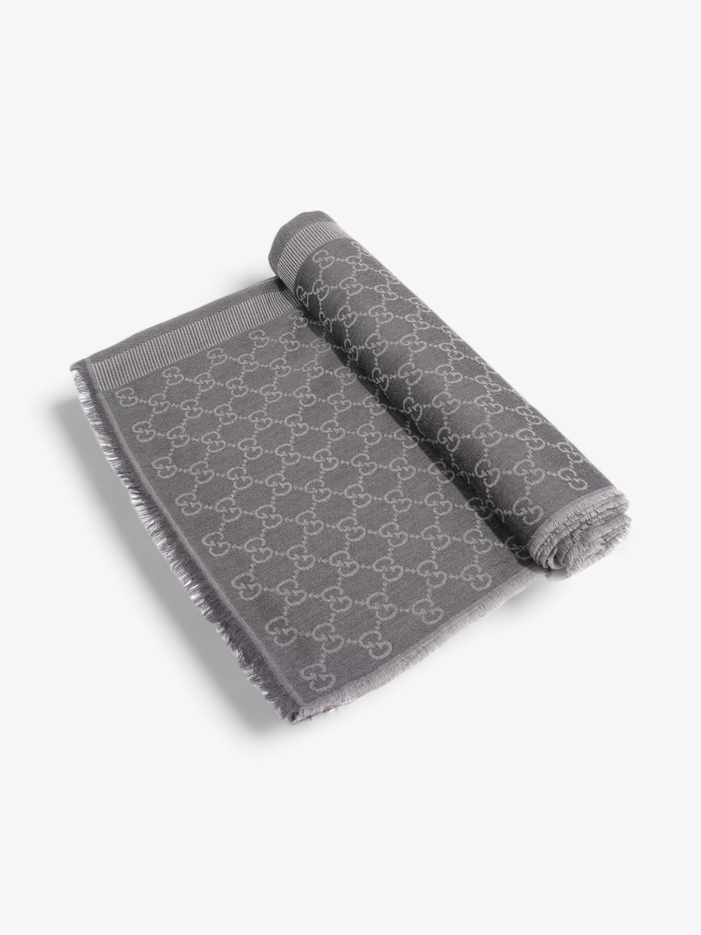 Gucci GG Logo Scarf Grey Wool 70 x 195cm