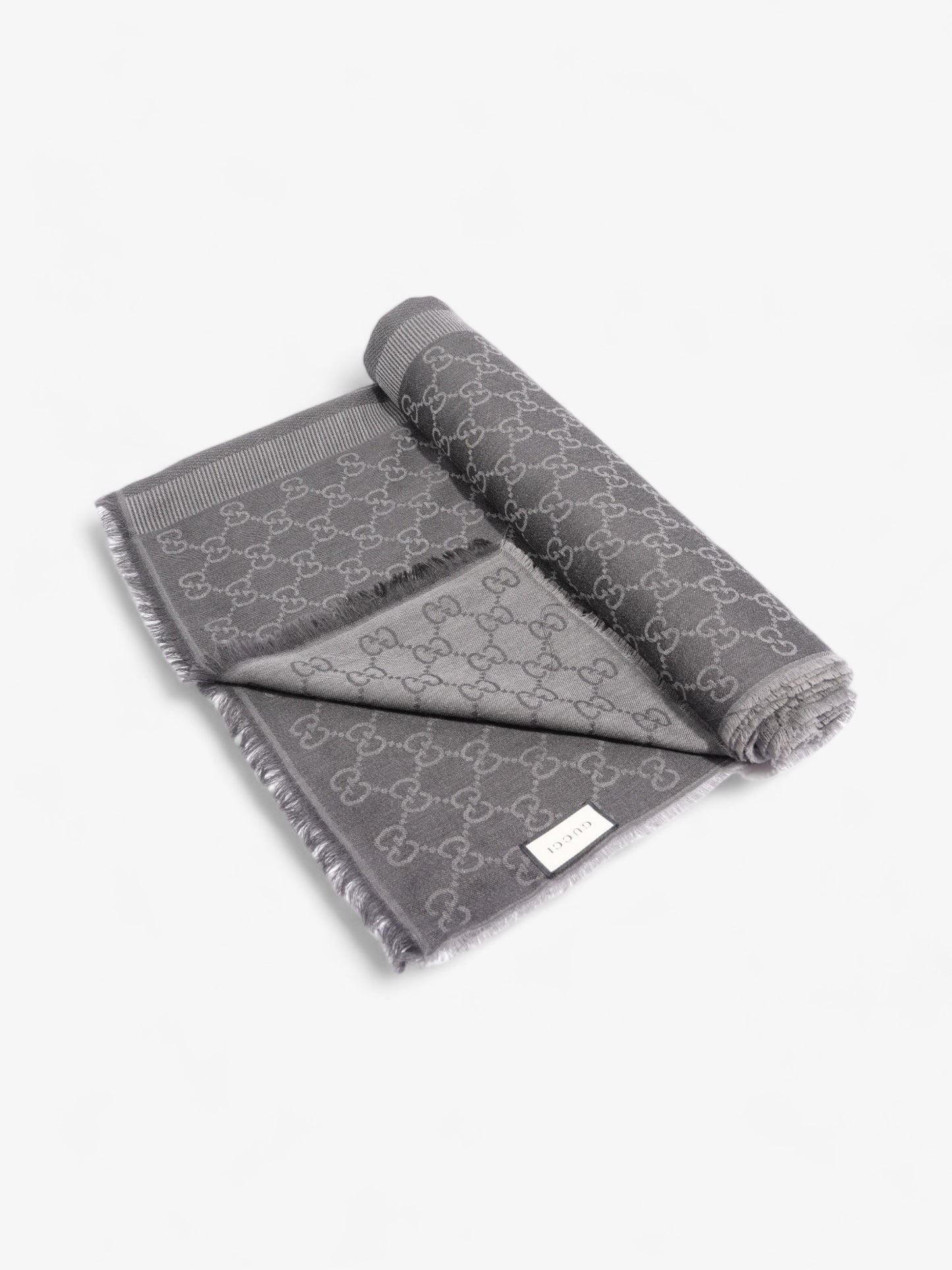 Gucci GG Logo Scarf Grey Wool 70 x 195cm