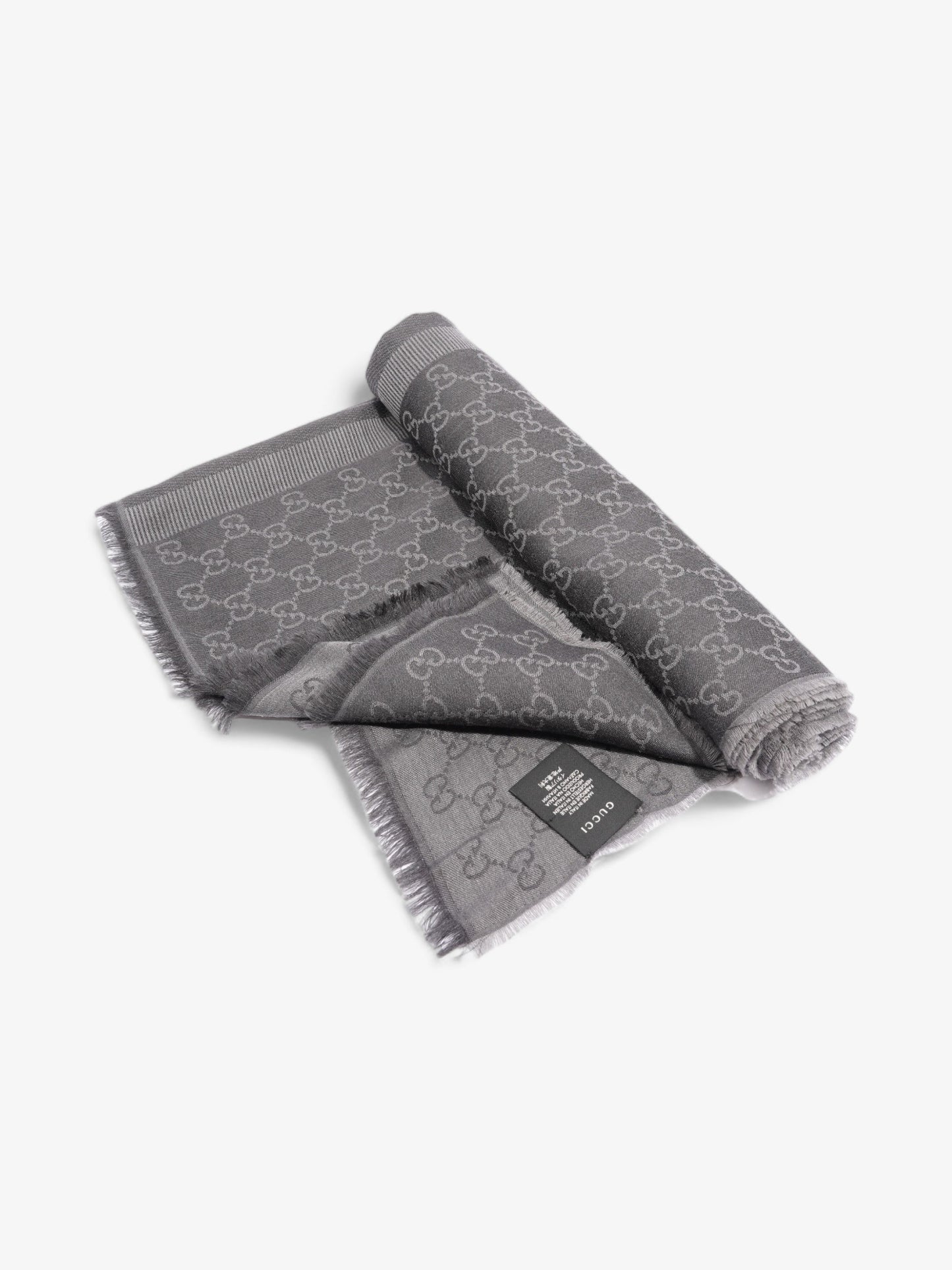 Gucci GG Logo Scarf Grey Wool 70 x 195cm