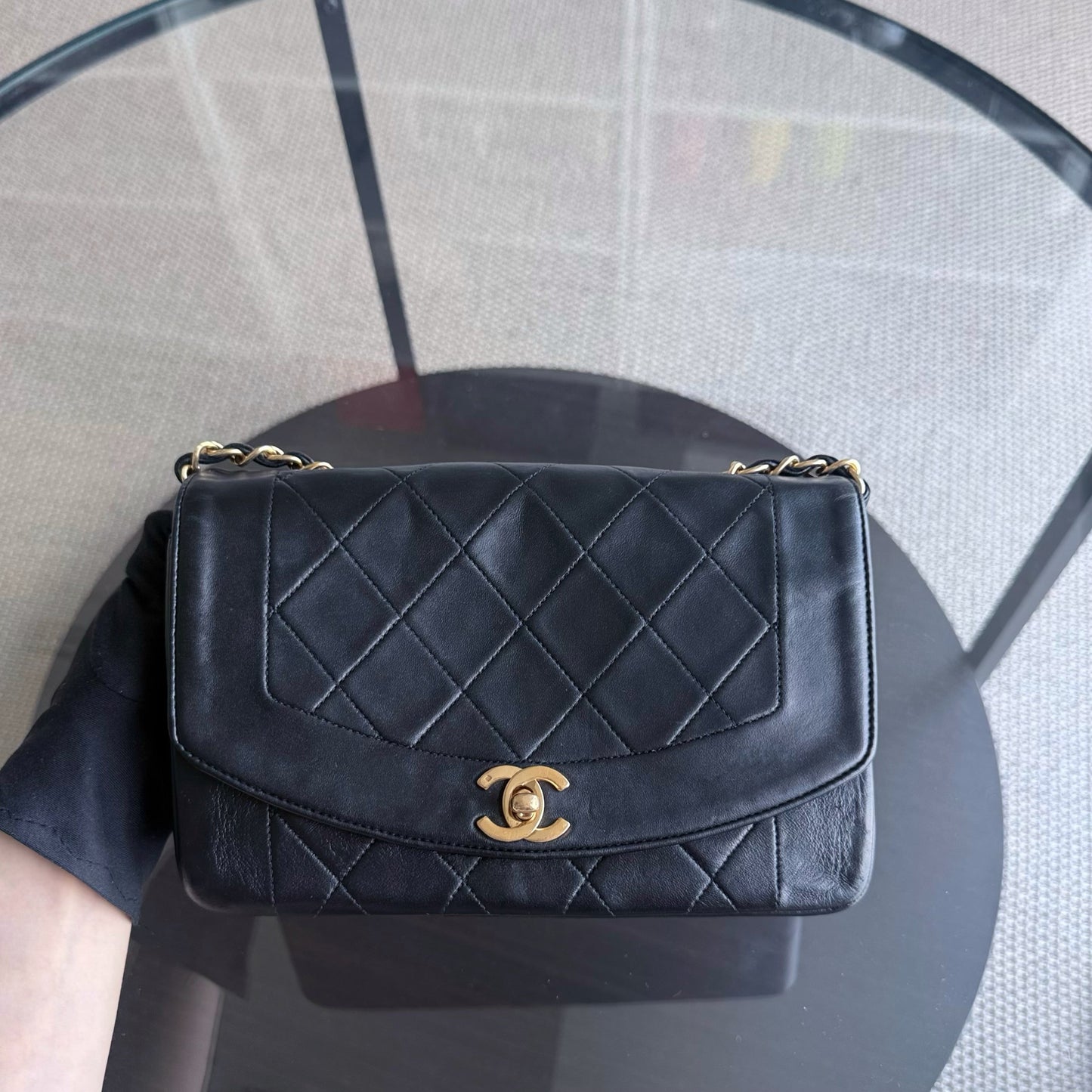Chanel Diana   - Quilted Lambskin Black Gold Hardware Series 2
