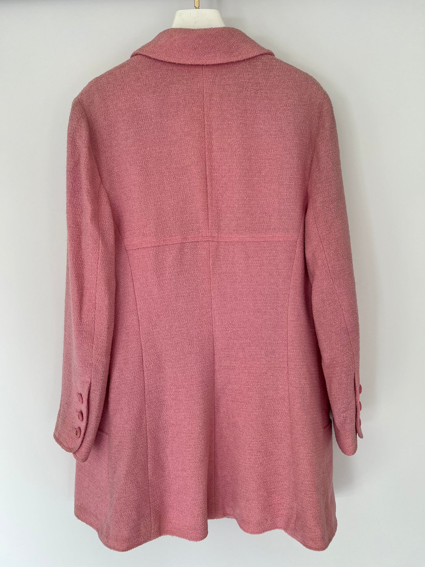 Chanel 94/P Pink Longline Tweed Jacket with Gold CC Logo Button Details, Size FR 40 (UK 12)