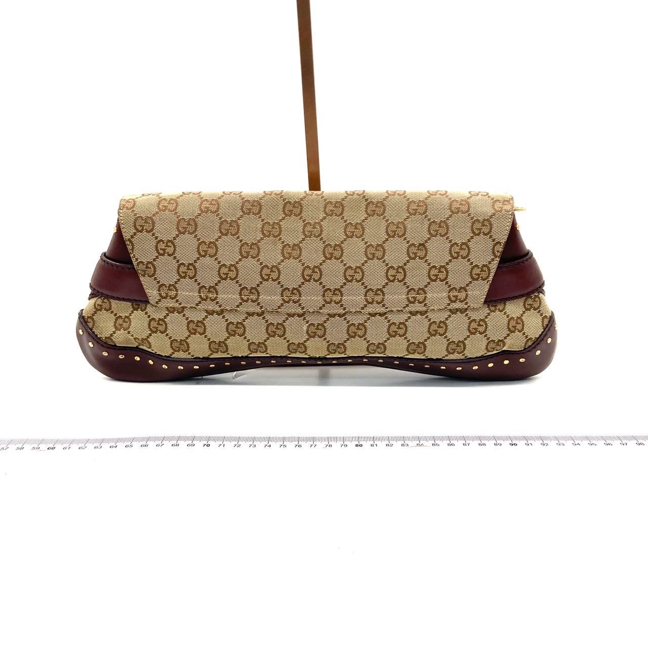 Gucci Horsebit 1955 Large Cloth Beige Monogram Burgundy Leather Shoulder bag