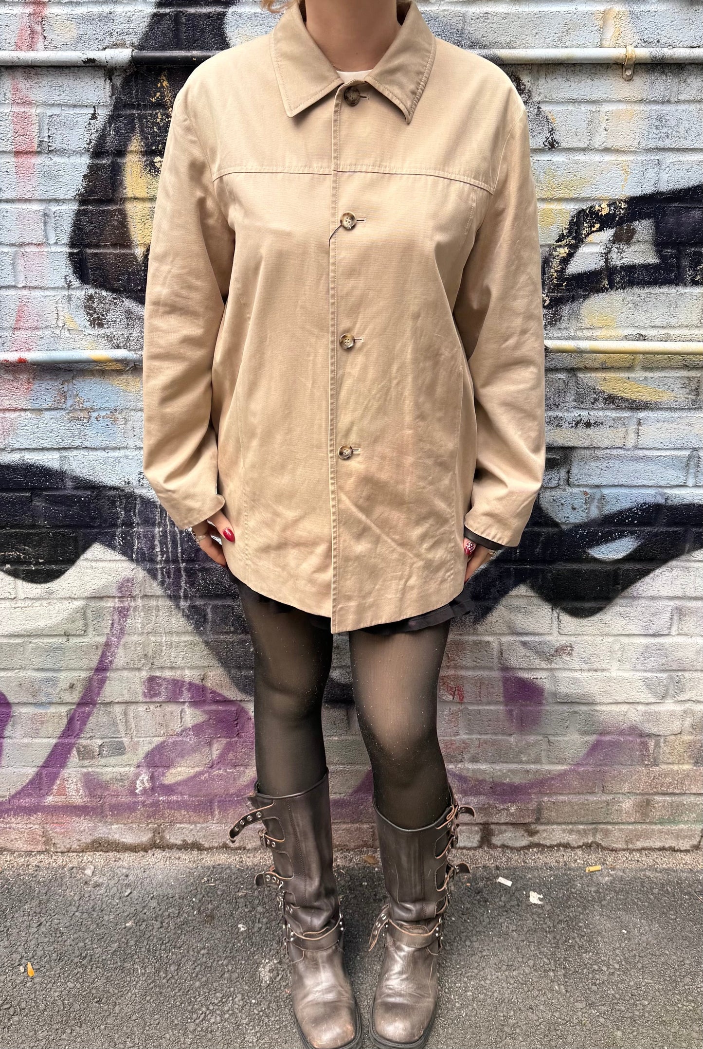 Prada Khaki Button Down Jacket Leather Lining