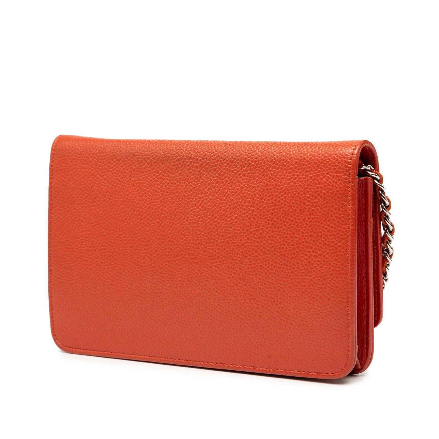 Orange Chanel CC Caviar Wallet On Chain Crossbody Bag