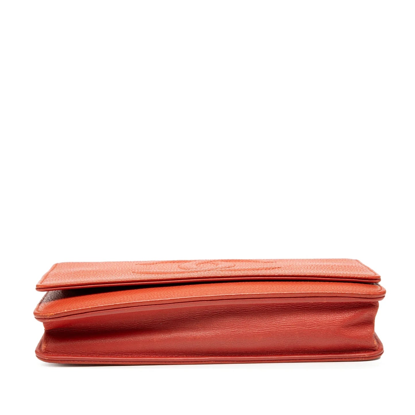 Orange Chanel CC Caviar Wallet On Chain Crossbody Bag