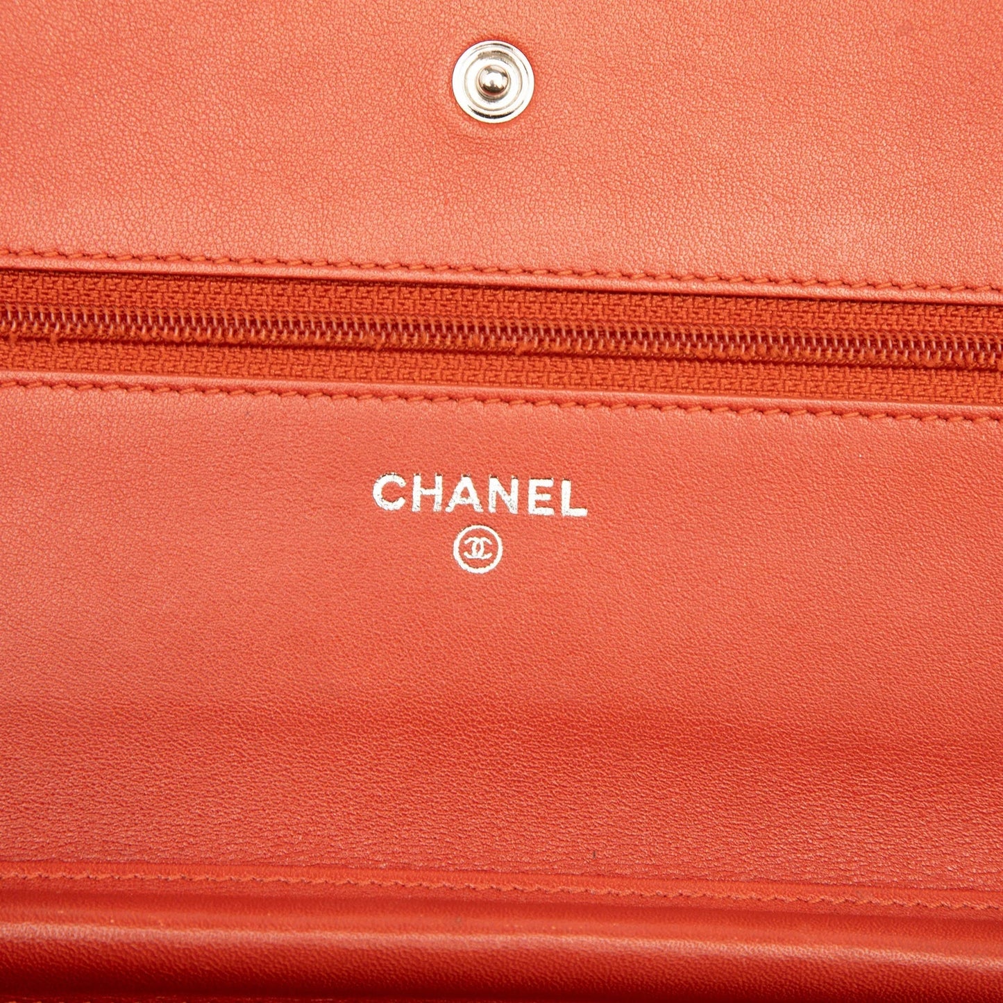 Orange Chanel CC Caviar Wallet On Chain Crossbody Bag