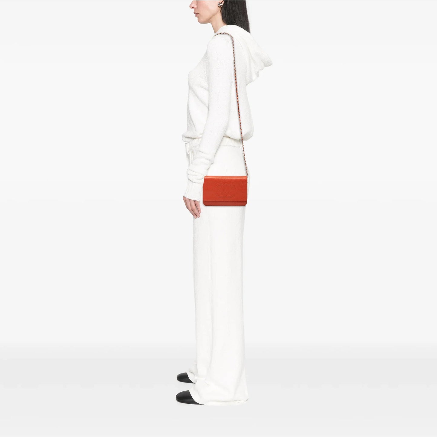 Orange Chanel CC Caviar Wallet On Chain Crossbody Bag