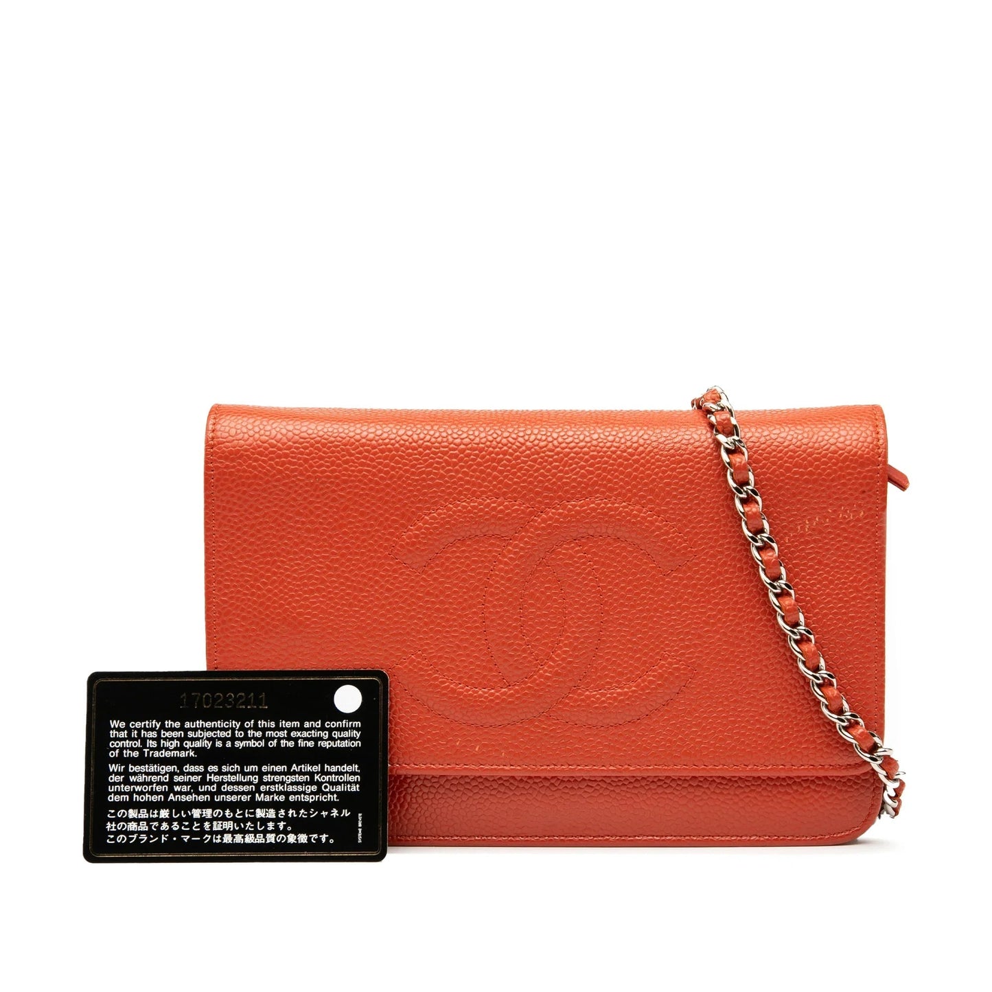 Orange Chanel CC Caviar Wallet On Chain Crossbody Bag