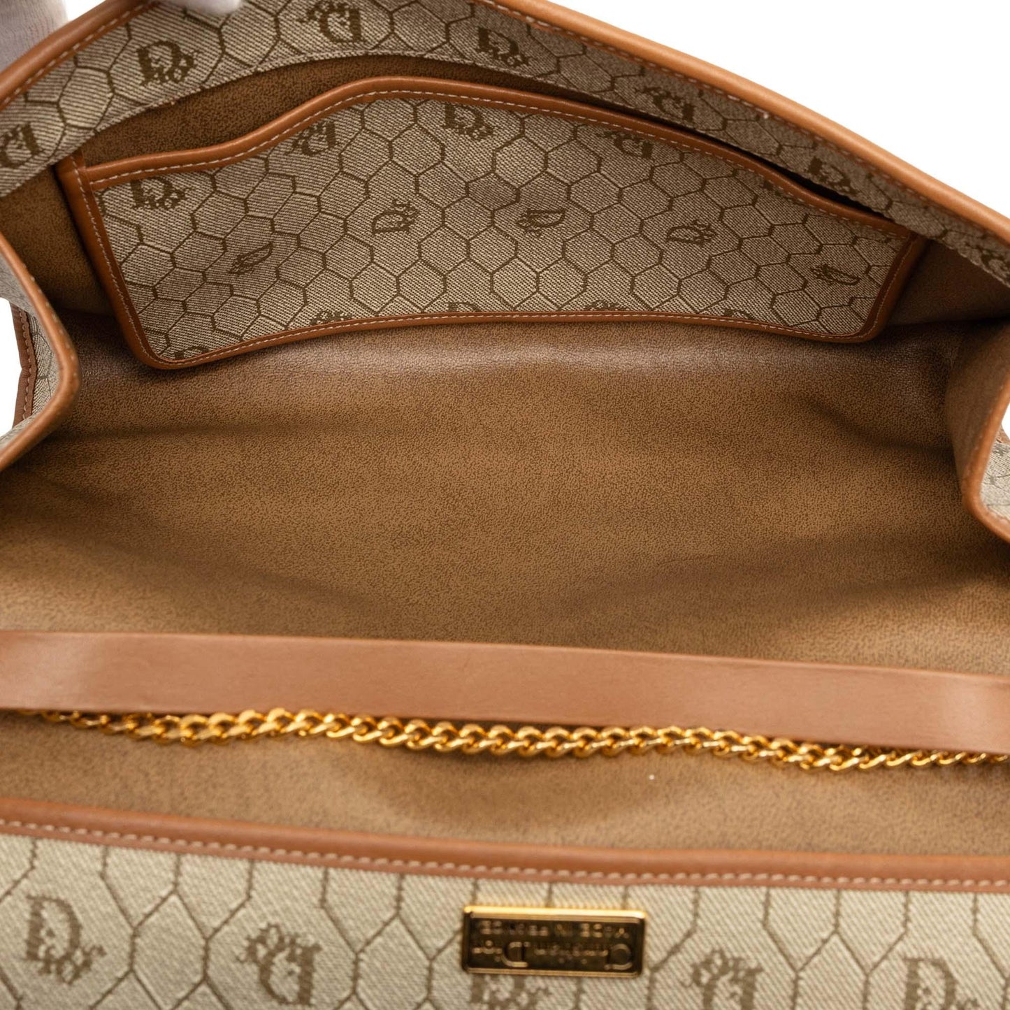 Brown Dior Honeycomb Coated Canvas Chain Shoulder Bag