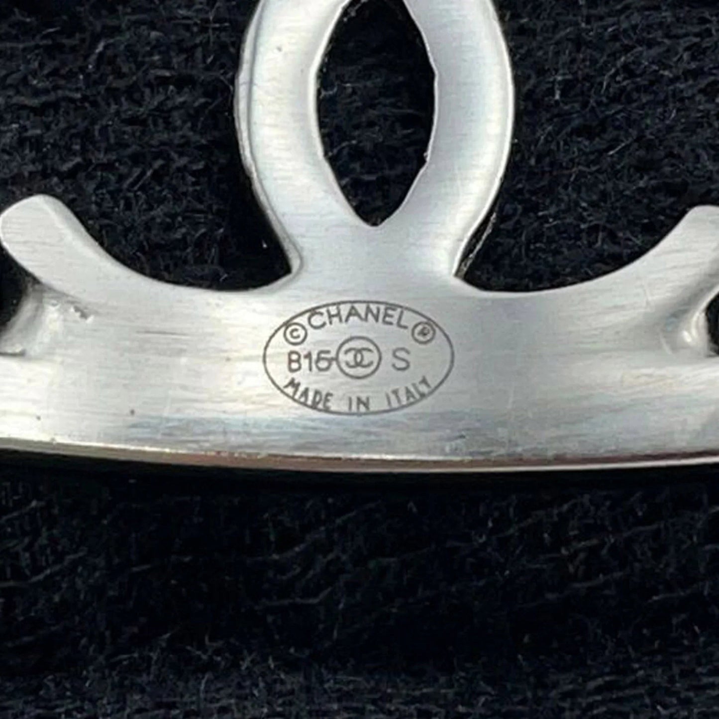 Silver Chanel Silver Plated Cutout Logo Cuff Bracelet