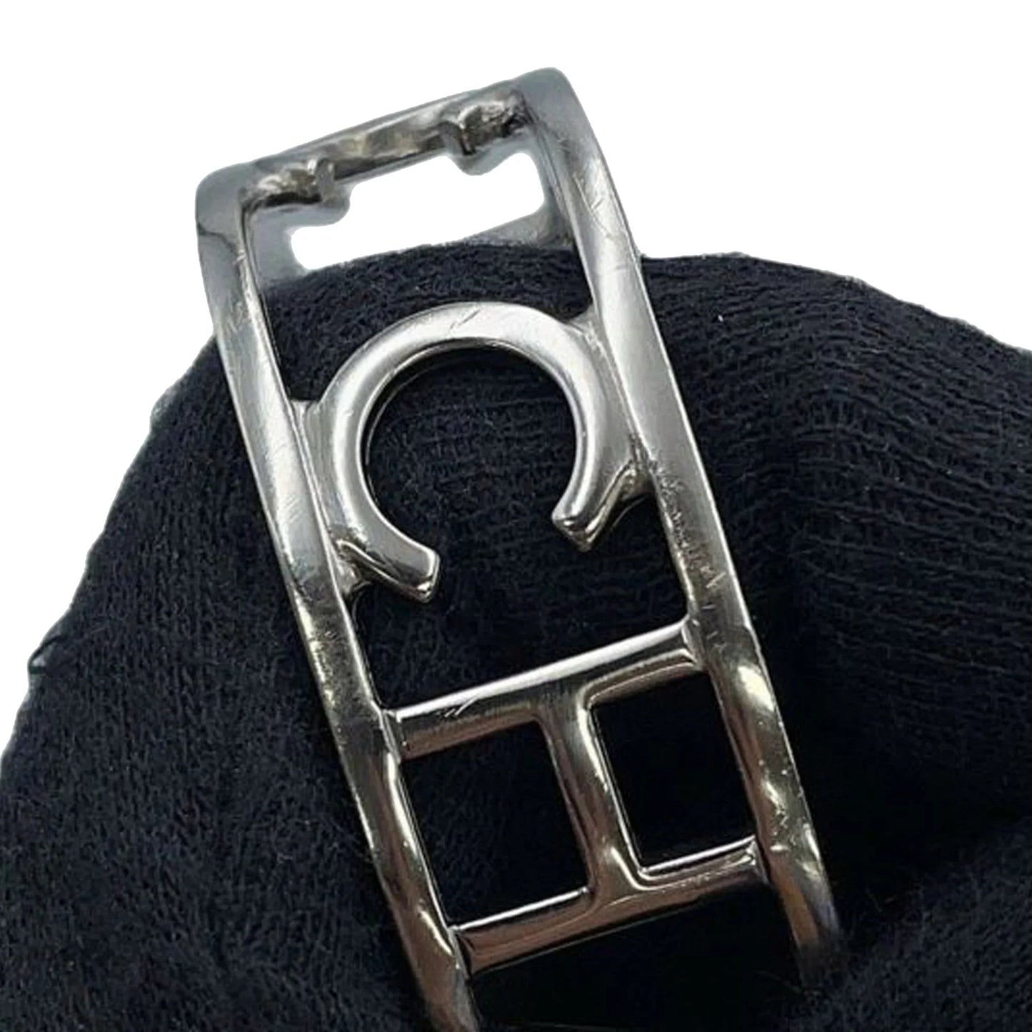 Silver Chanel Silver Plated Cutout Logo Cuff Bracelet