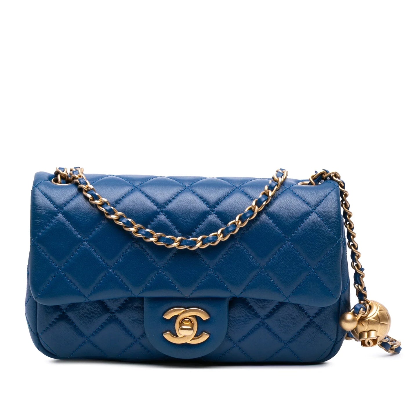 Blue Chanel Mini Rectangular Lambskin Pearl Crush Flap Crossbody Bag