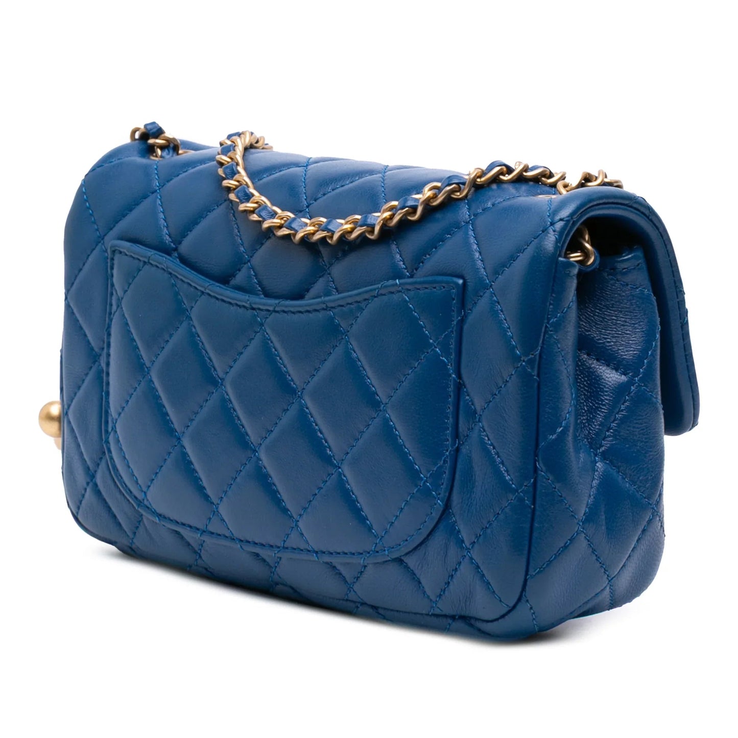 Blue Chanel Mini Rectangular Lambskin Pearl Crush Flap Crossbody Bag
