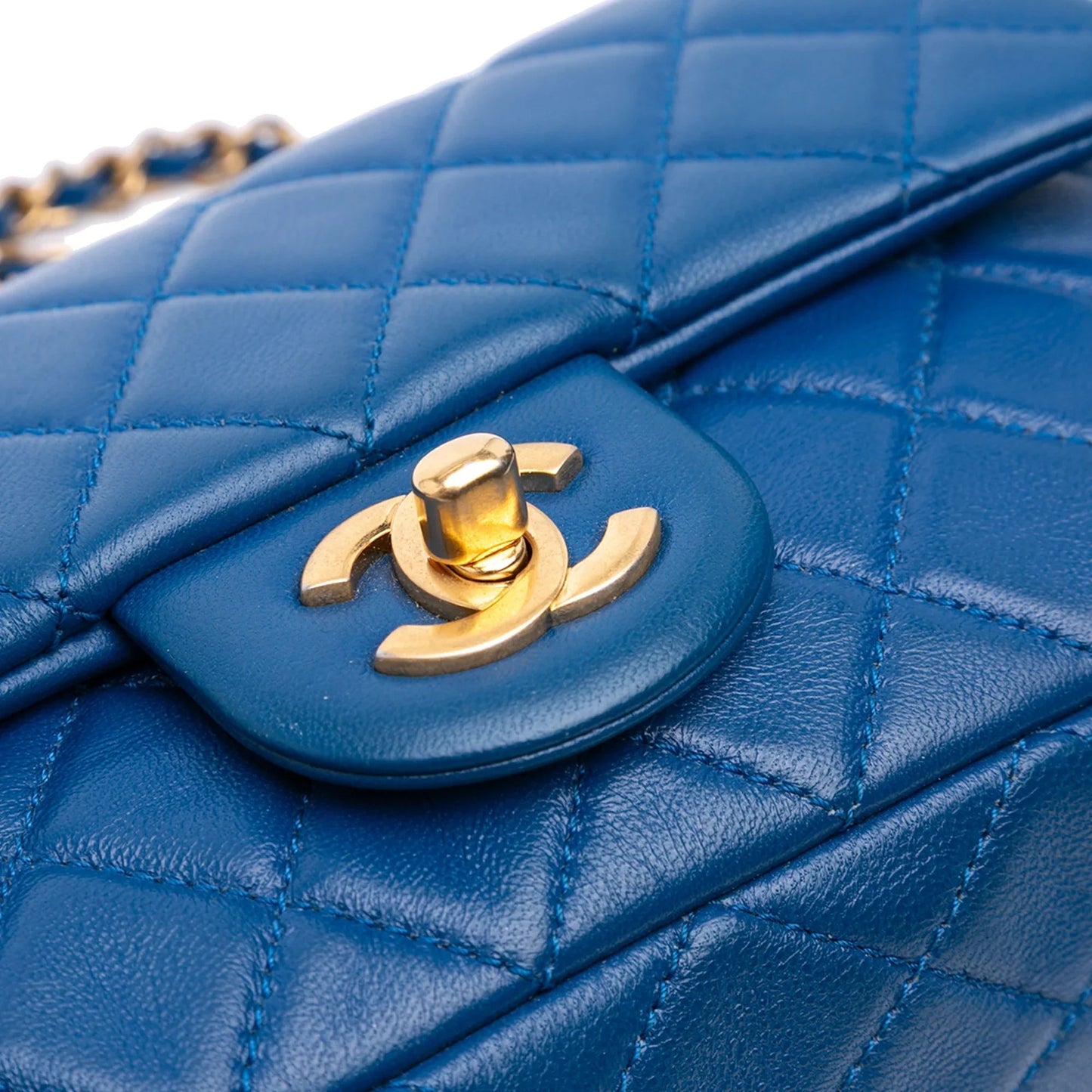 Blue Chanel Mini Rectangular Lambskin Pearl Crush Flap Crossbody Bag