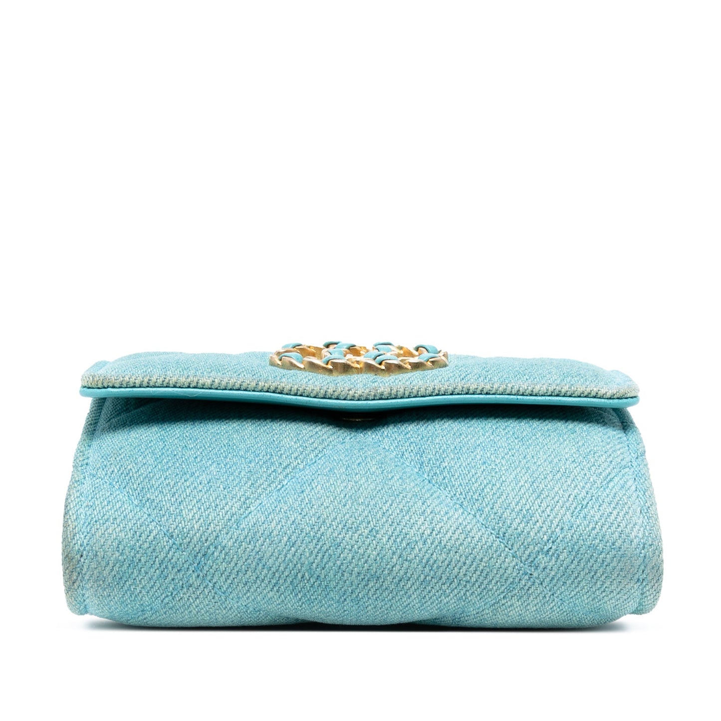 Blue Chanel Quilted Denim 19 Card Holder with Chain Crossbody Bag