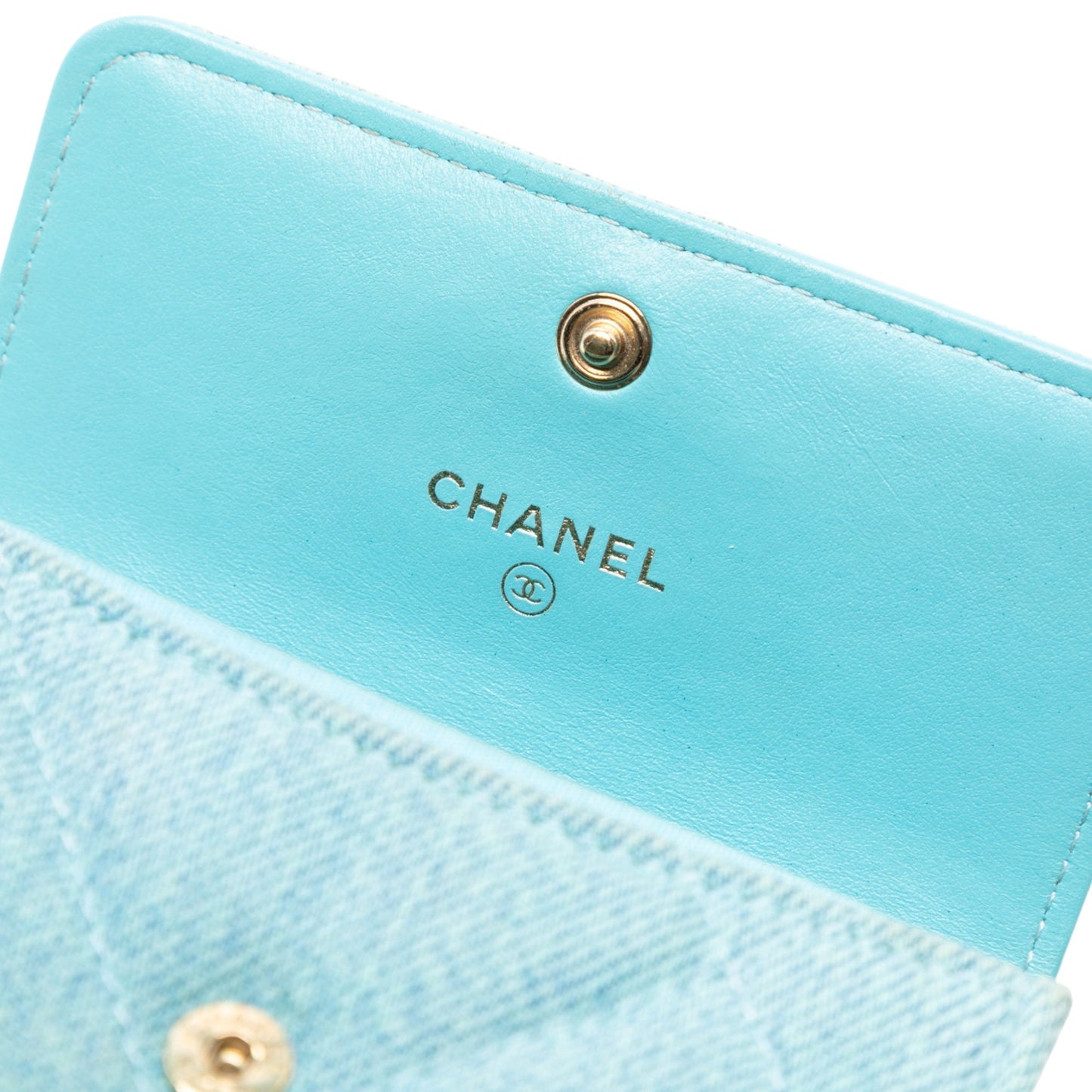 Blue Chanel Quilted Denim 19 Card Holder with Chain Crossbody Bag