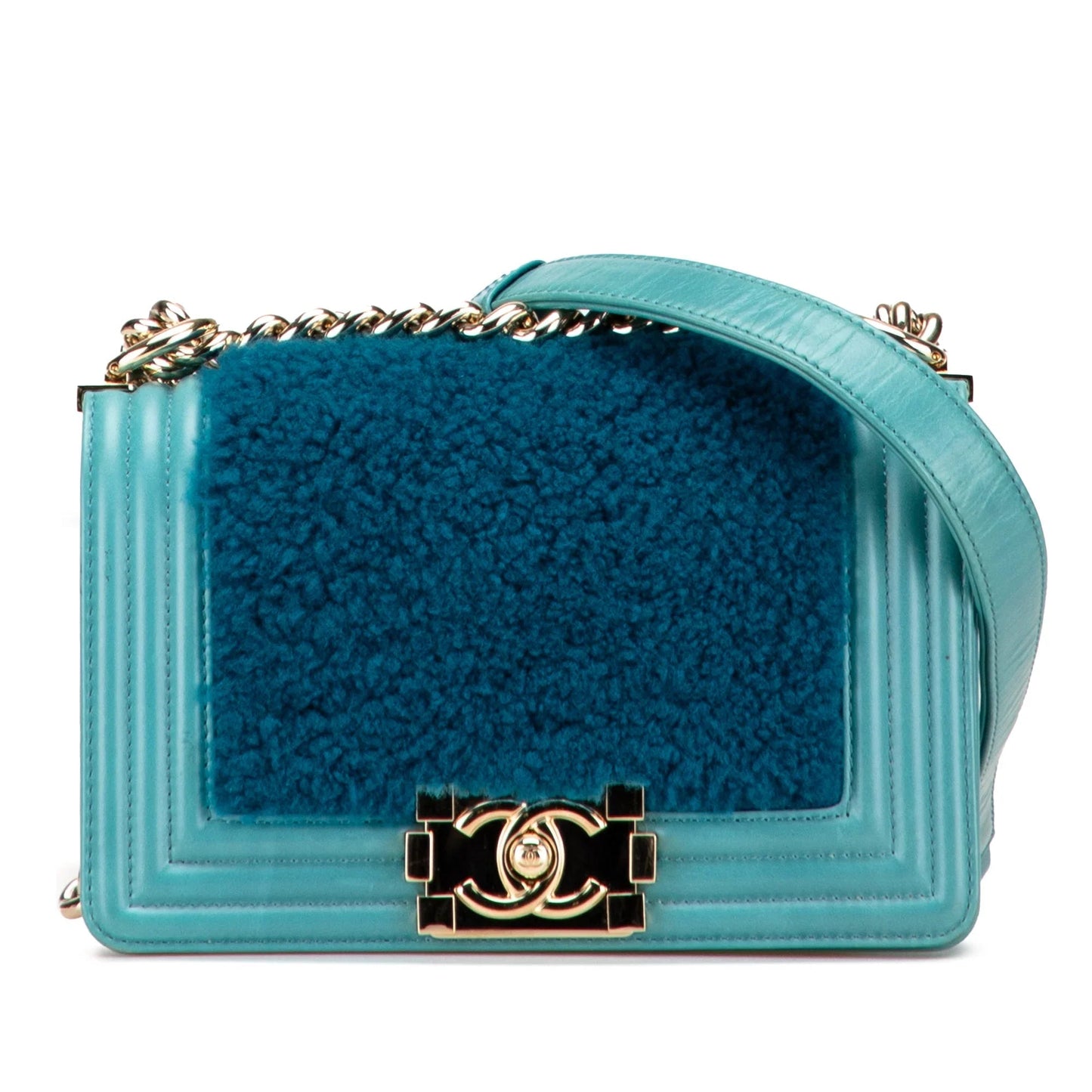 Blue Chanel Small Shearling Boy Flap Crossbody Bag