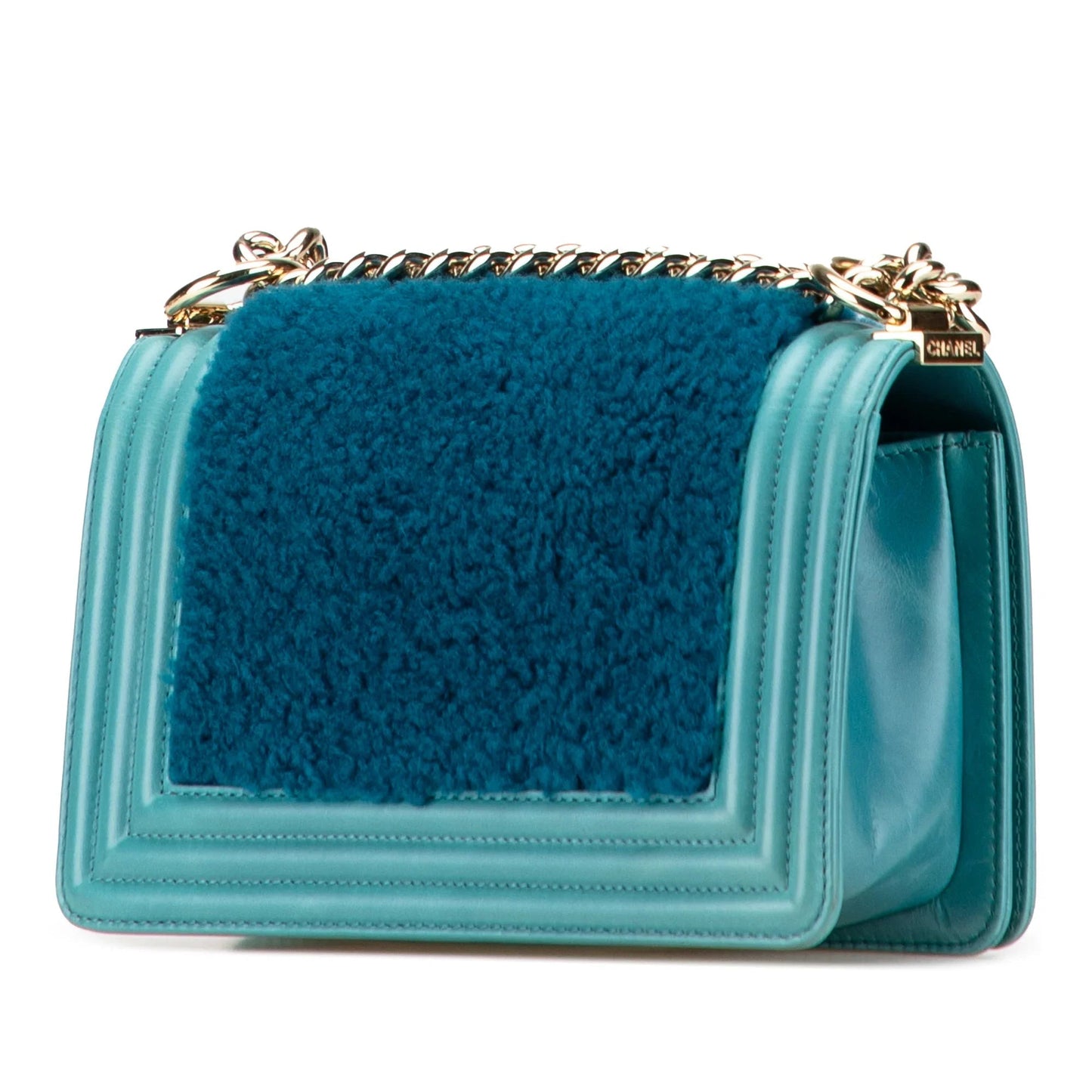 Blue Chanel Small Shearling Boy Flap Crossbody Bag