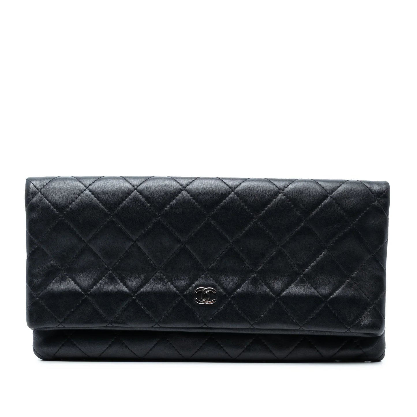Black Chanel Quilted Lambskin CC Beauty Foldover Clutch