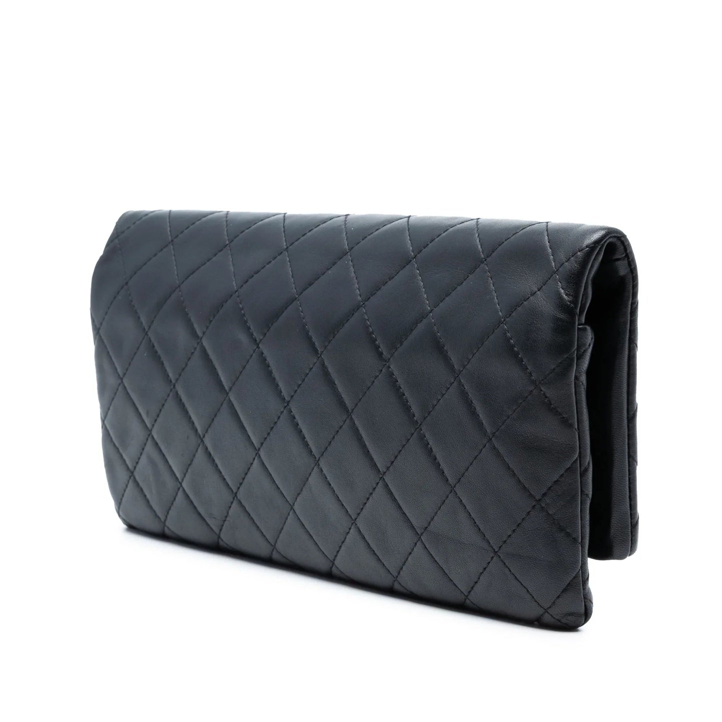 Black Chanel Quilted Lambskin CC Beauty Foldover Clutch