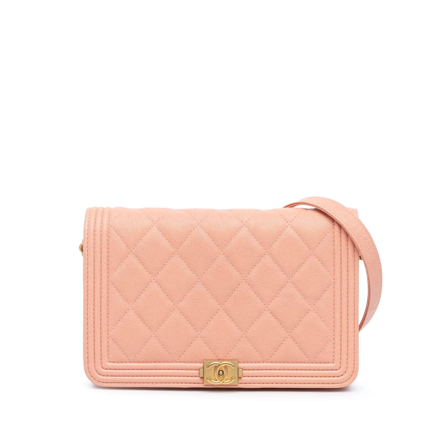 Pink Chanel Quilted Caviar Boy Wallet on Chain Crossbody Bag