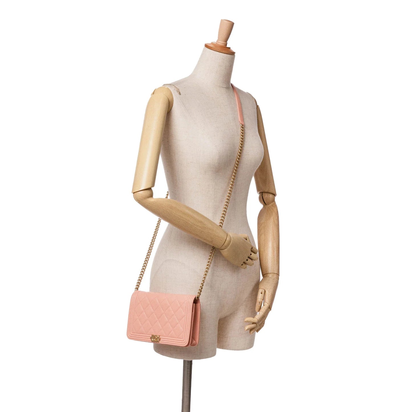 Pink Chanel Quilted Caviar Boy Wallet on Chain Crossbody Bag