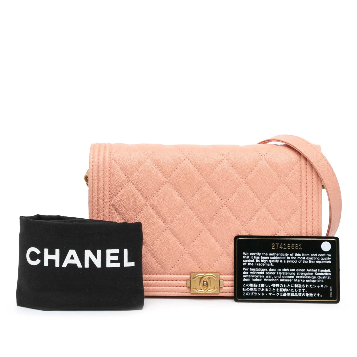 Pink Chanel Quilted Caviar Boy Wallet on Chain Crossbody Bag