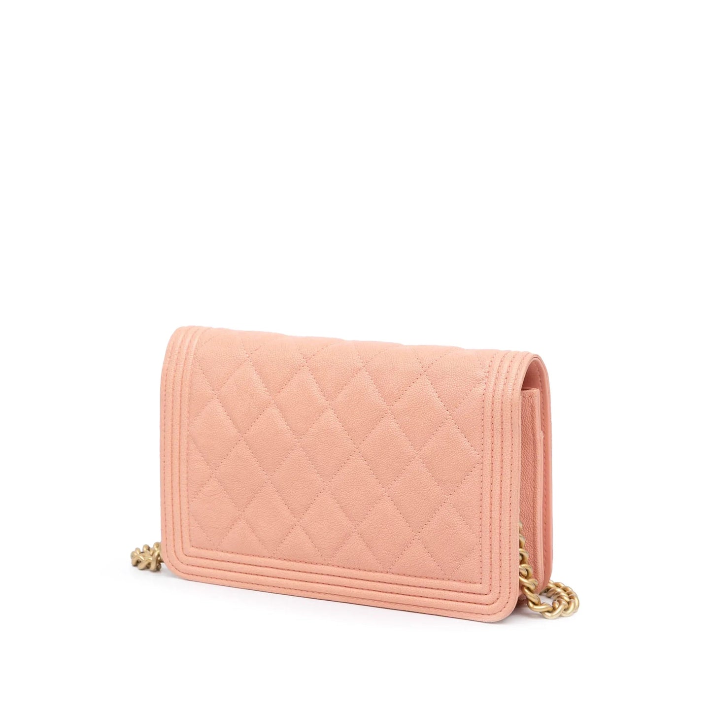 Pink Chanel Quilted Caviar Boy Wallet on Chain Crossbody Bag