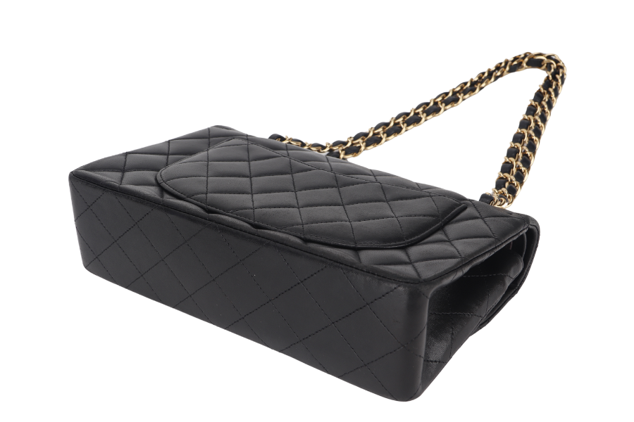 CHANEL CLASSIC FLAP SMALL BLACK LAMBSKIN & GOLD HARDWARE WITH  (1547xxxx) WITH DUST COVER AND BOX