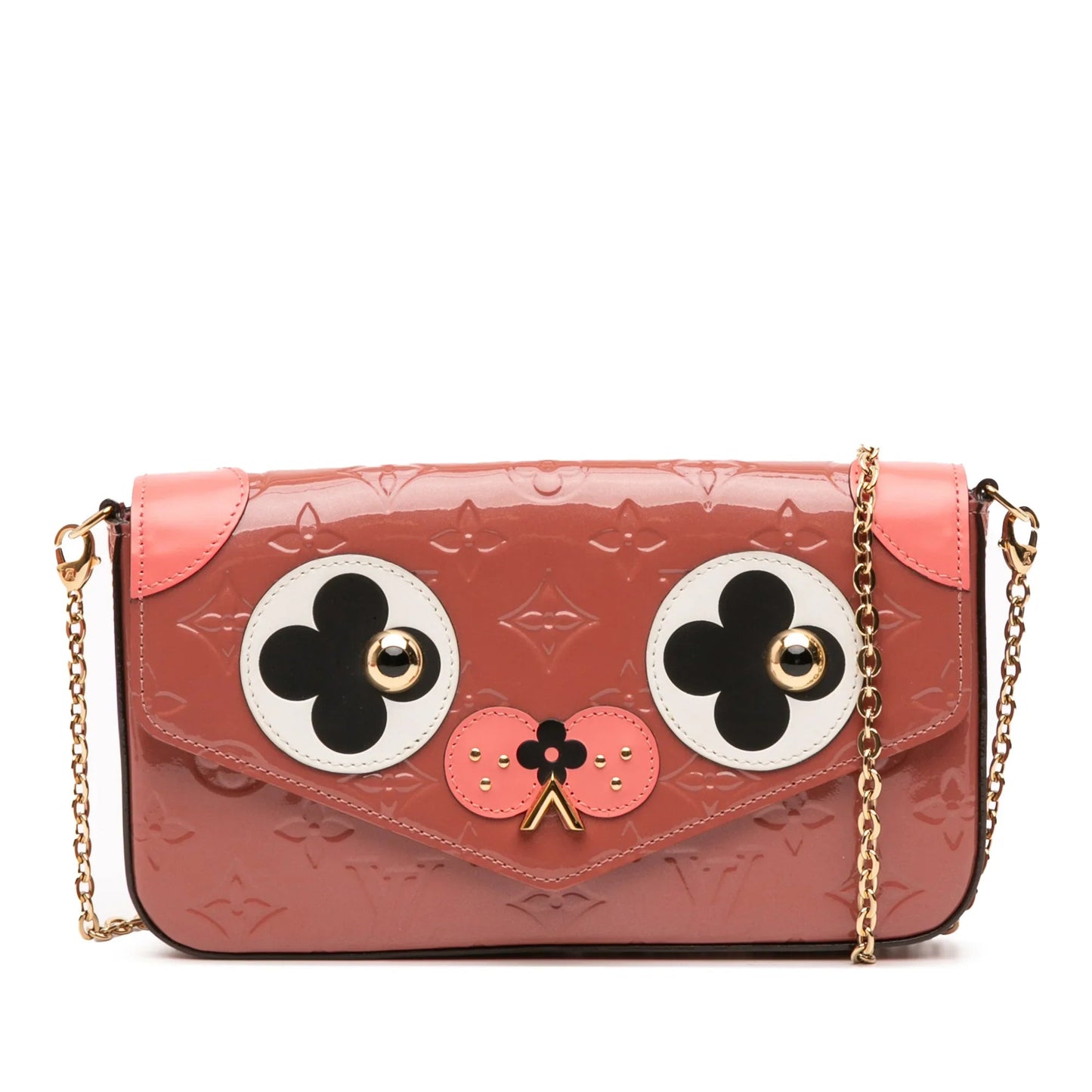 Pink Louis Vuitton Monogram Vernis Pochette Felicie Valentine Dog Crossbody Bag