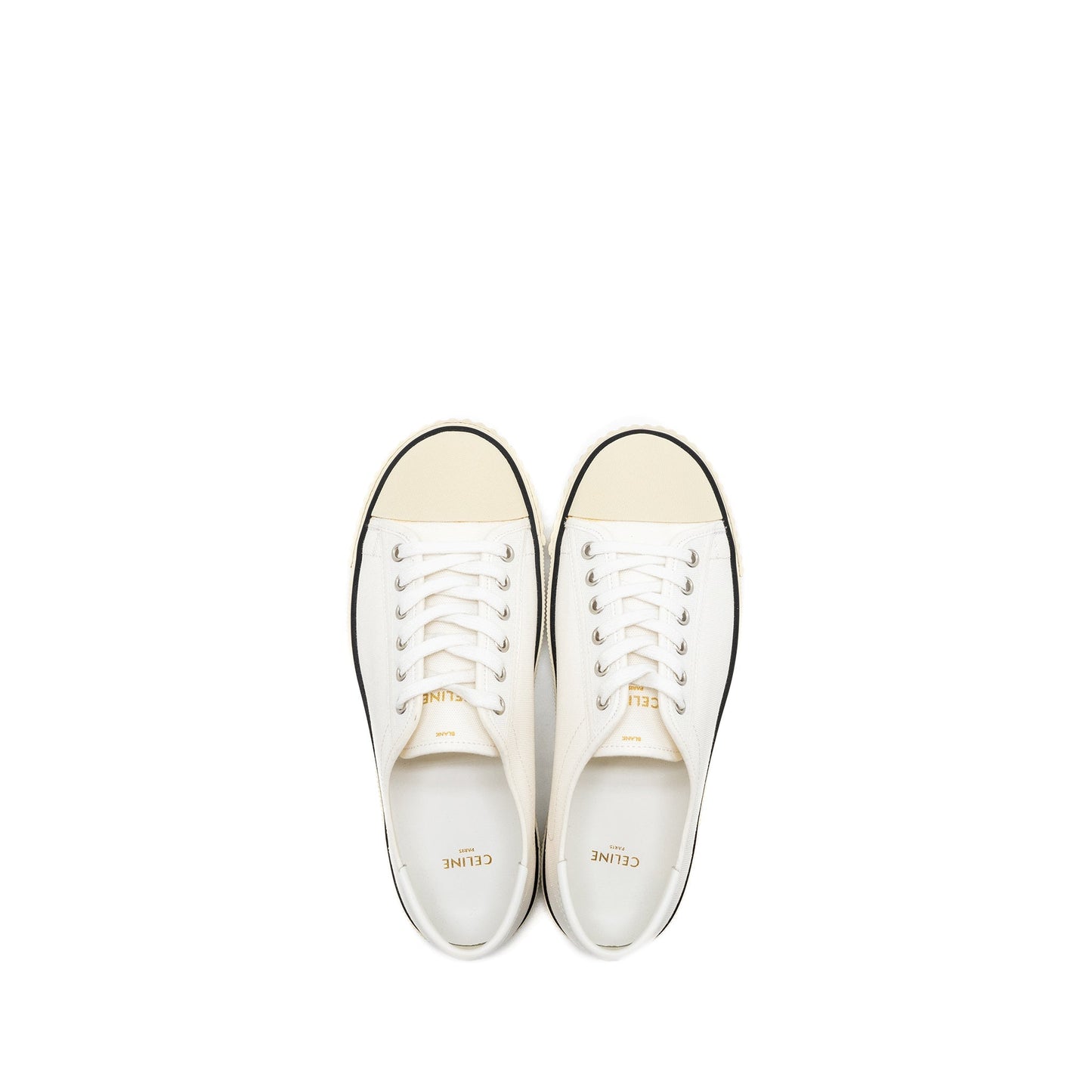 Luxury CELINE Size 39 Blank Toe Cap Low Top Sneakers Canvas/Calfskin Off White SHW