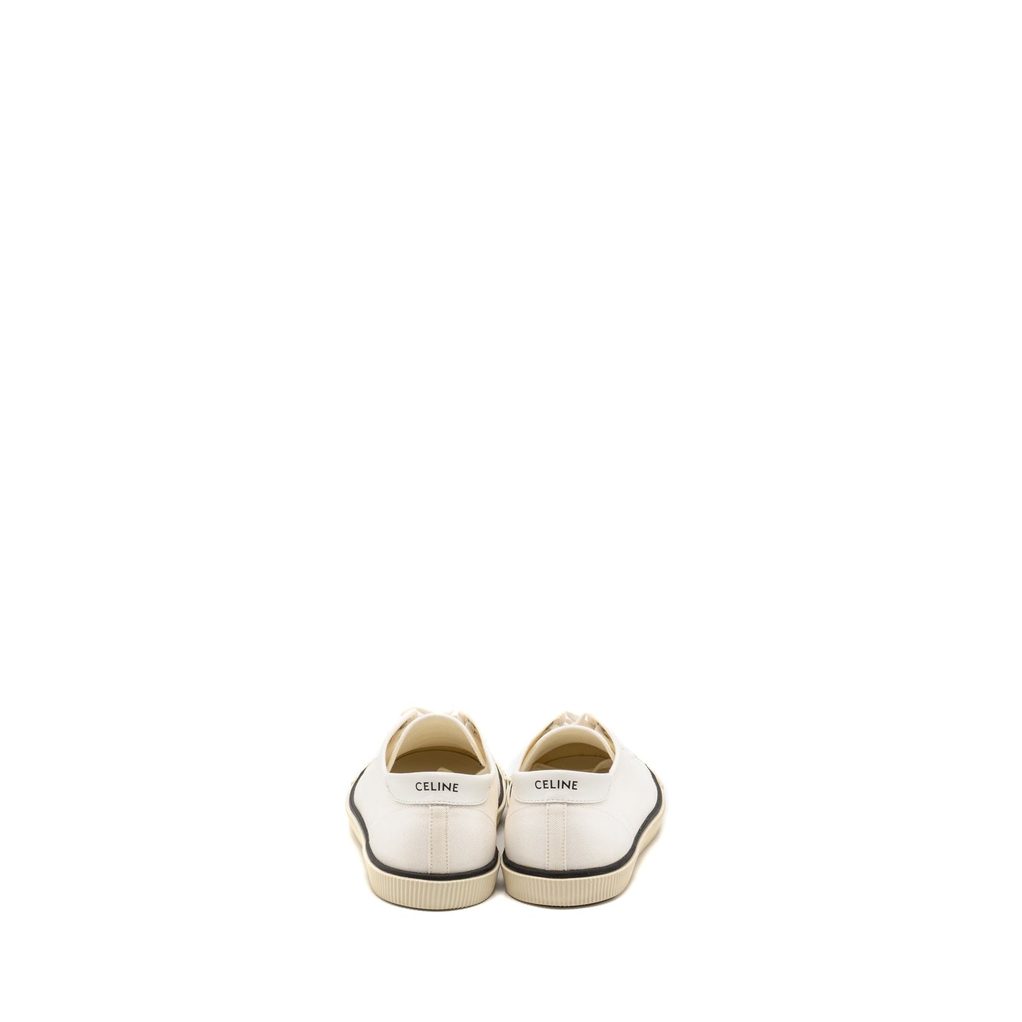 Luxury CELINE Size 39 Blank Toe Cap Low Top Sneakers Canvas/Calfskin Off White SHW