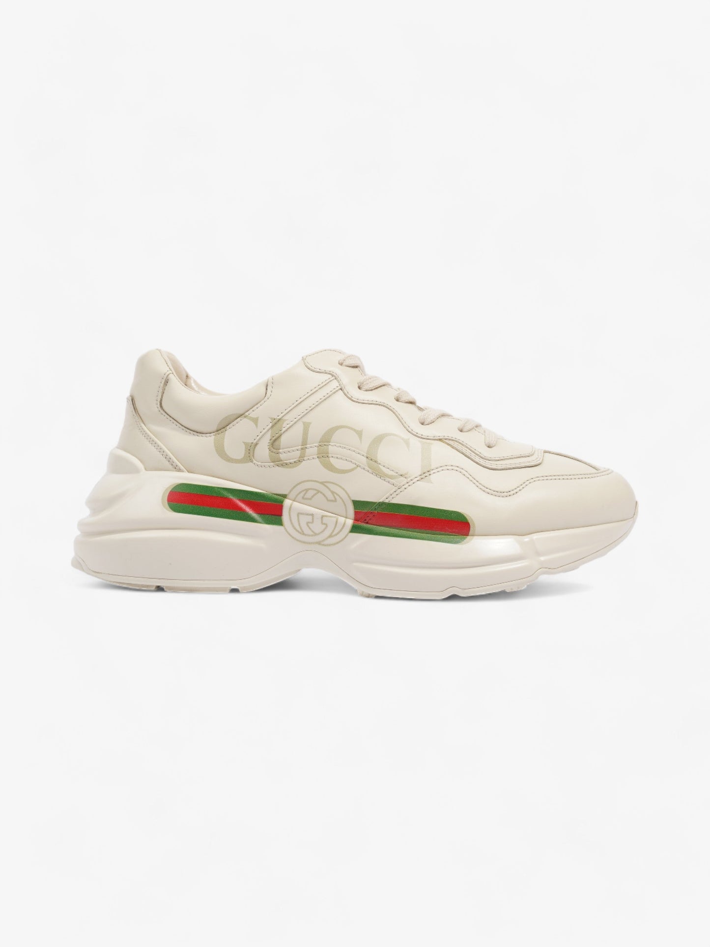 Gucci Rhyton Logo-Print Off White / Green / Red Leather EU 41 UK 7
