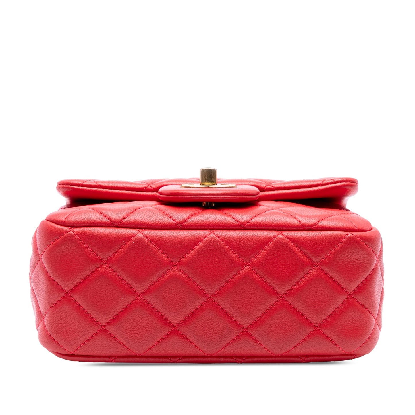 Red Chanel Mini Square Classic Lambskin Pearl Crush Single Flap Crossbody Bag