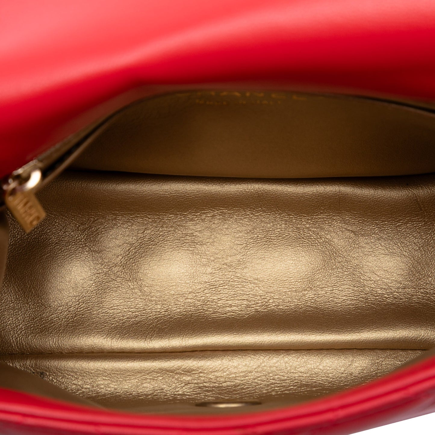 Red Chanel Mini Square Classic Lambskin Pearl Crush Single Flap Crossbody Bag